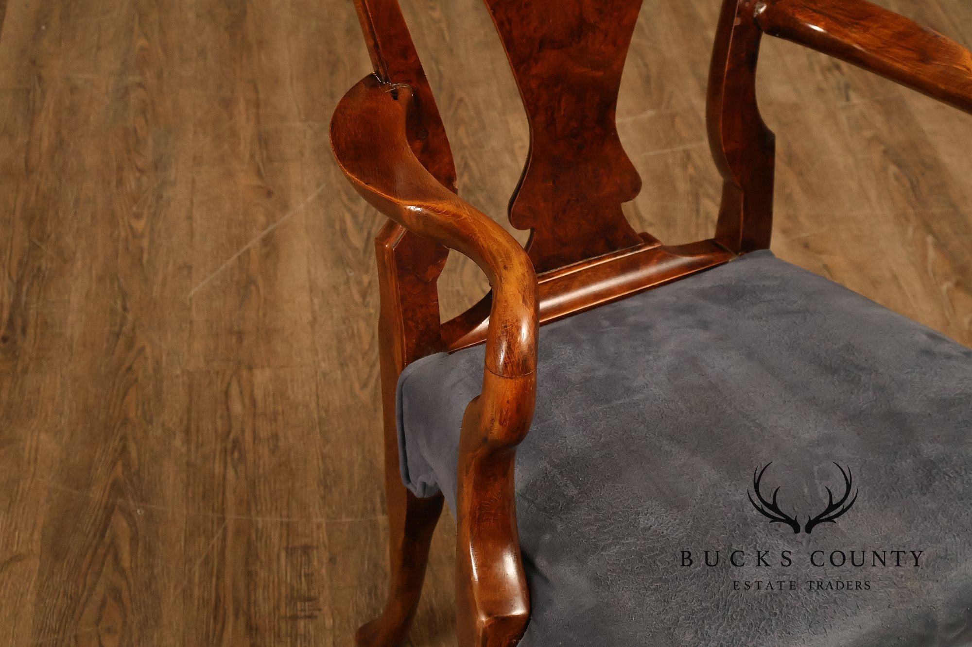 Georgian Style Set of Ten Carved Burlwood Dining Chairs