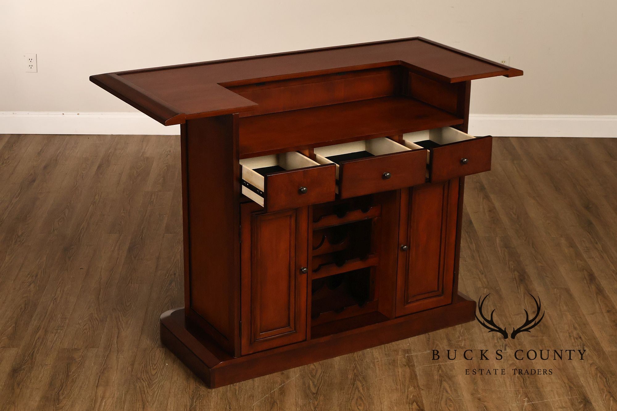 Traditional Home Bar With Wine Storage And Two Bar Stools