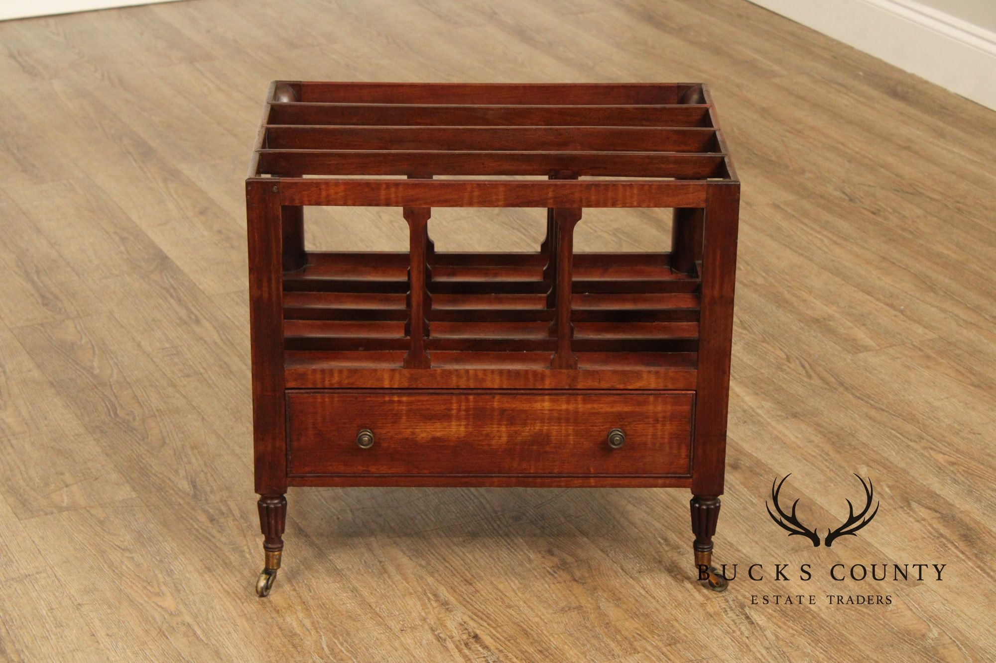 ANTIQUE ENGLISH REGENCY MAHOGANY CANTERBURY