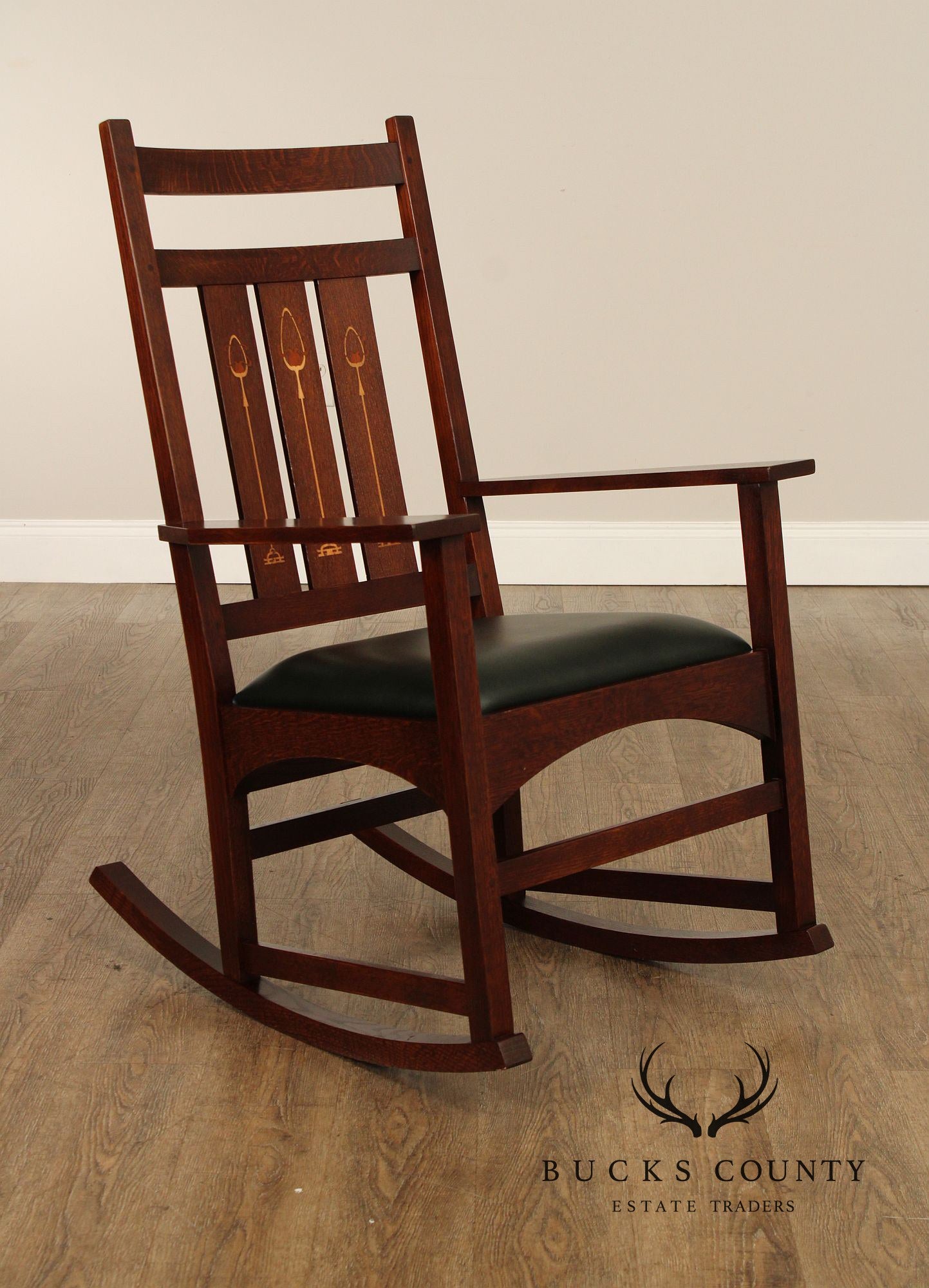 Stickley Mission Collection Harvey Ellis Inlaid Oak Rocker