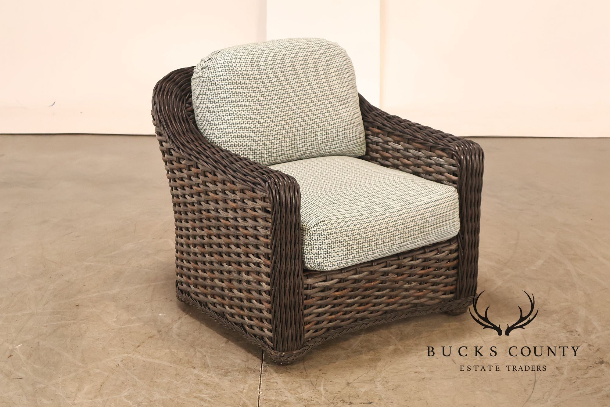 Lane Venture Pair Of Woven Wicker Outdoor Lounge Club Chairs With Cushions