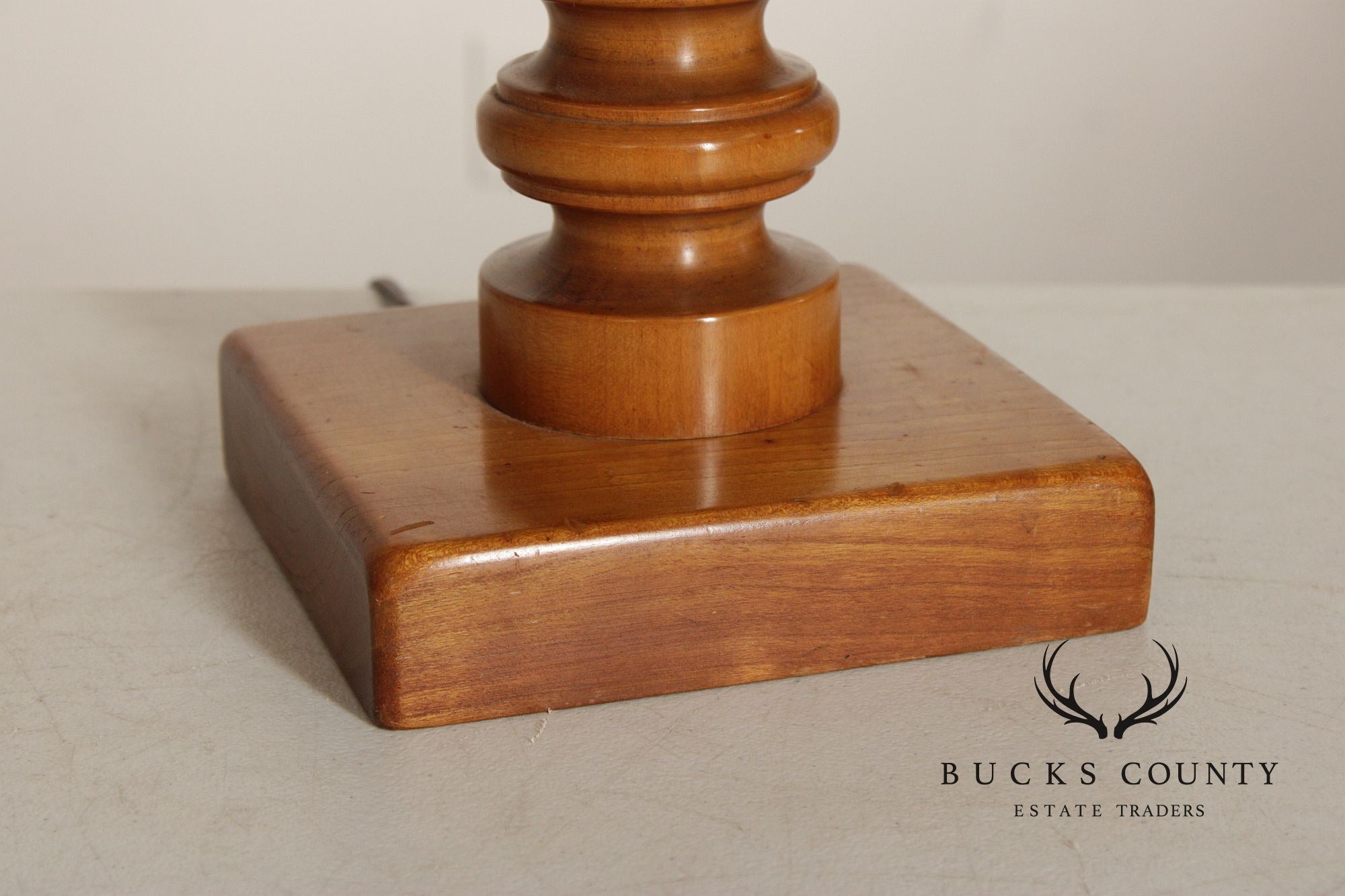 Colonial Revival Pair of Turned Cherry Wood Table Lamps
