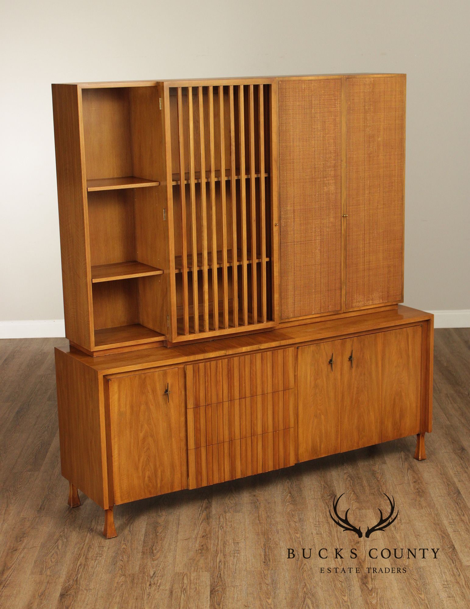 John Widdicomb Mid-Century Modern Walnut Credenza Bookcase Cabinet