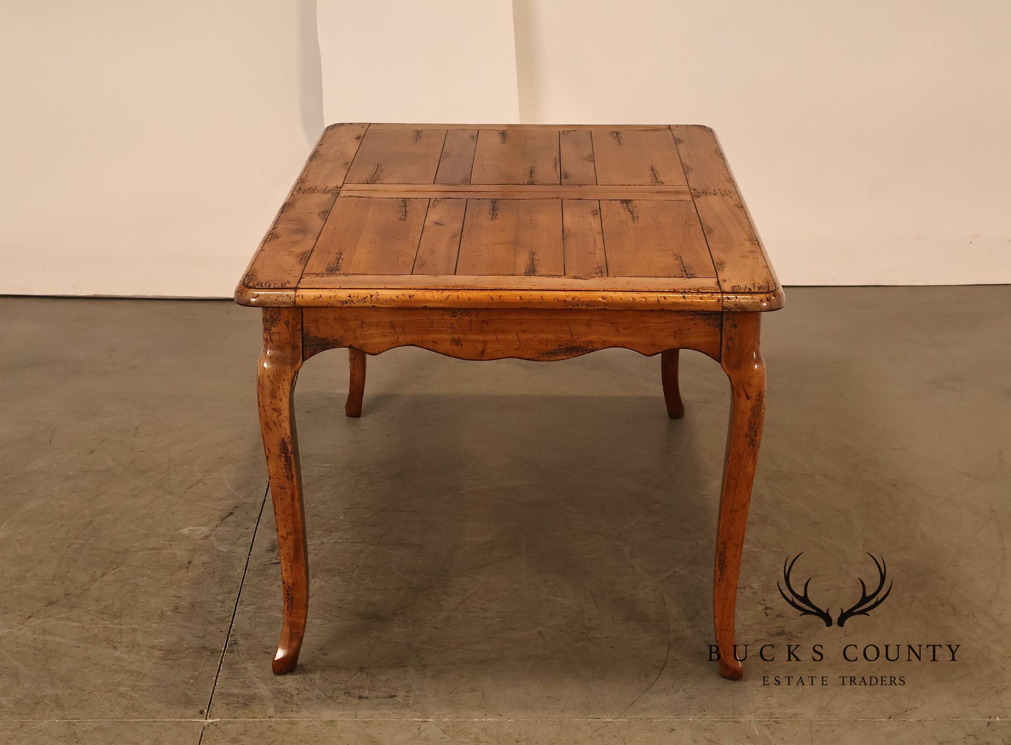 French Provincial Style Distressed Wood Extendable Dining Table