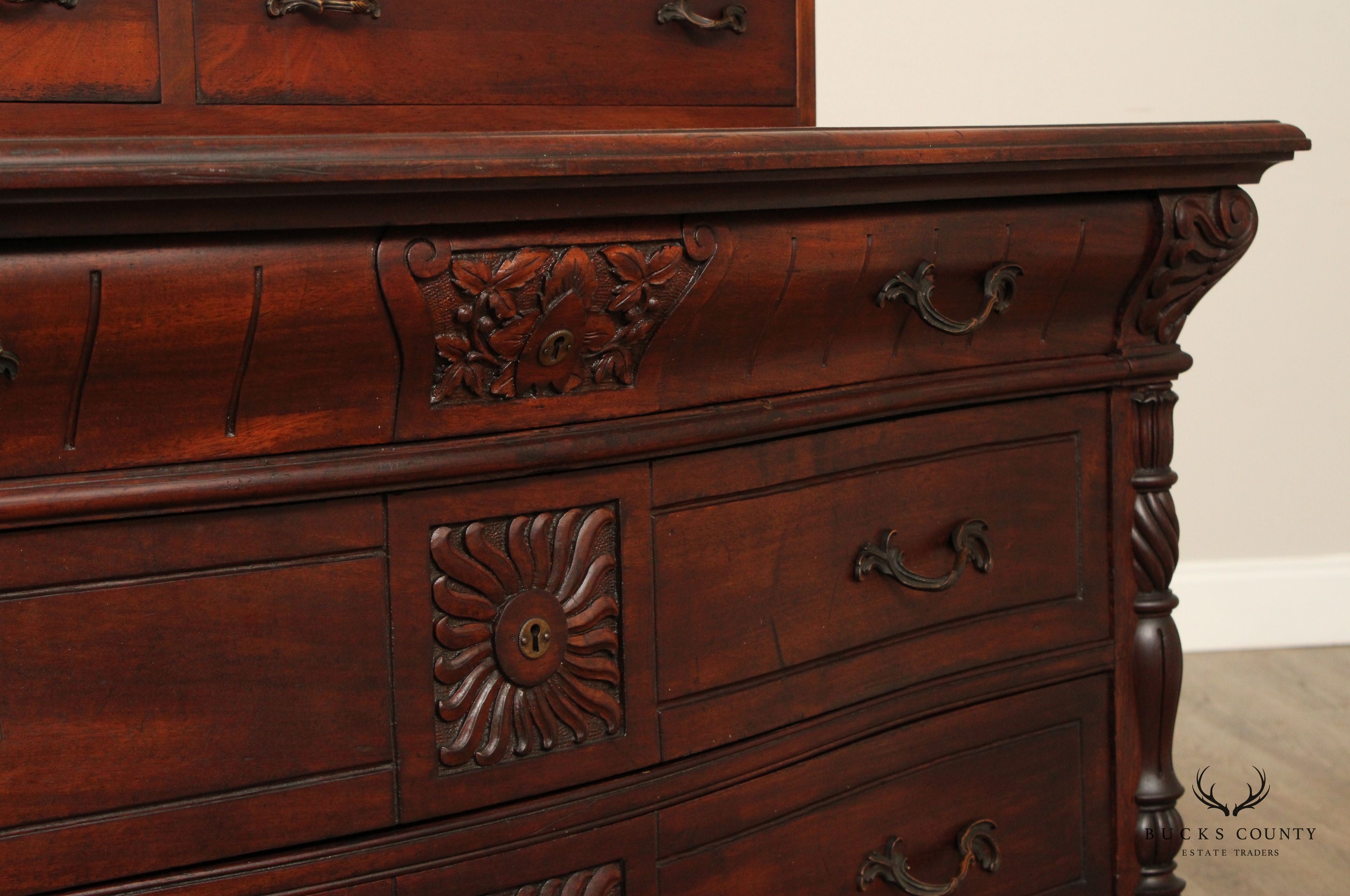 American Victorian Carved Mahogany Dresser With Mirror