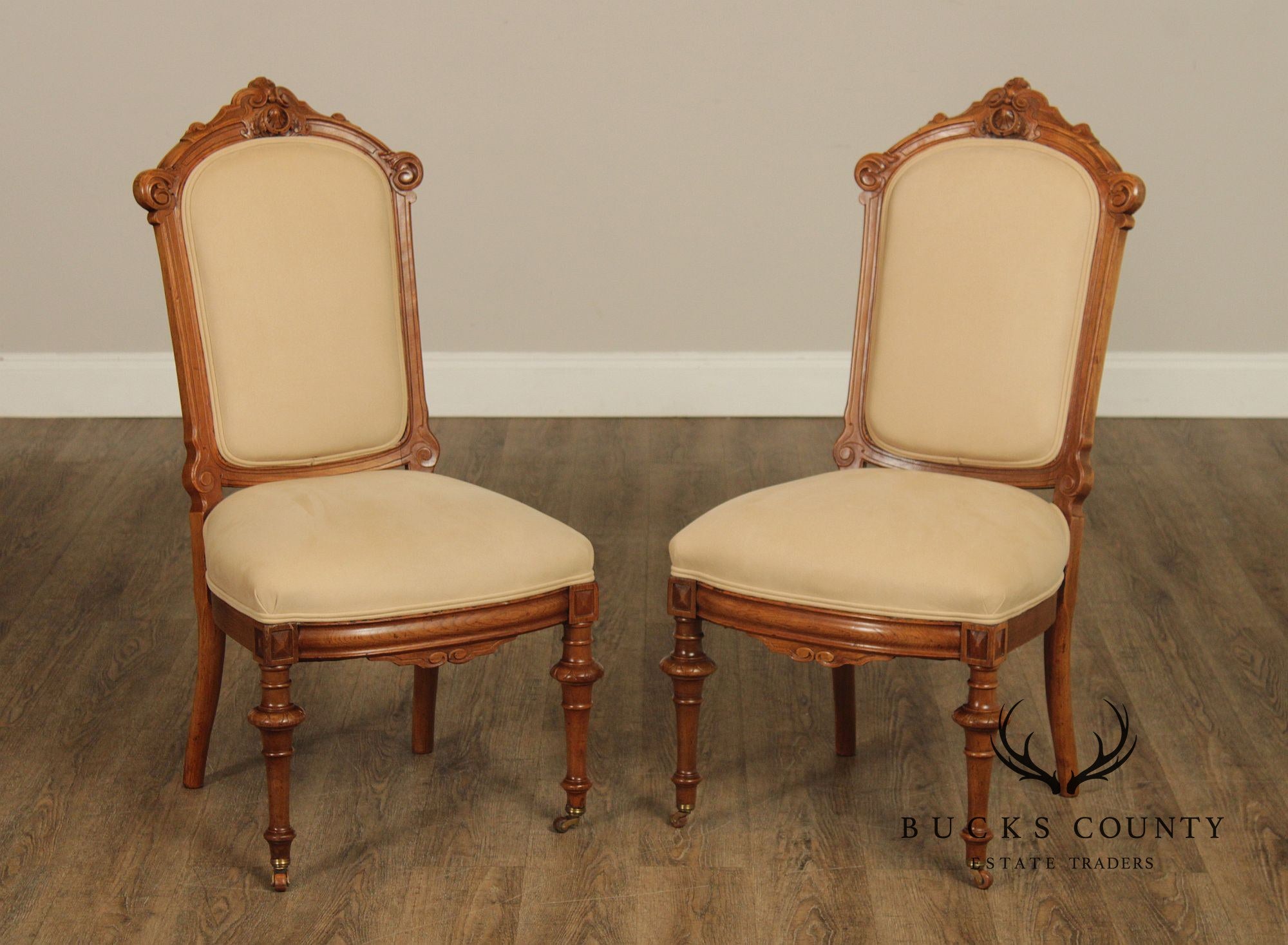 Antique Victorian Pair of Walnut Parlor Side Chairs