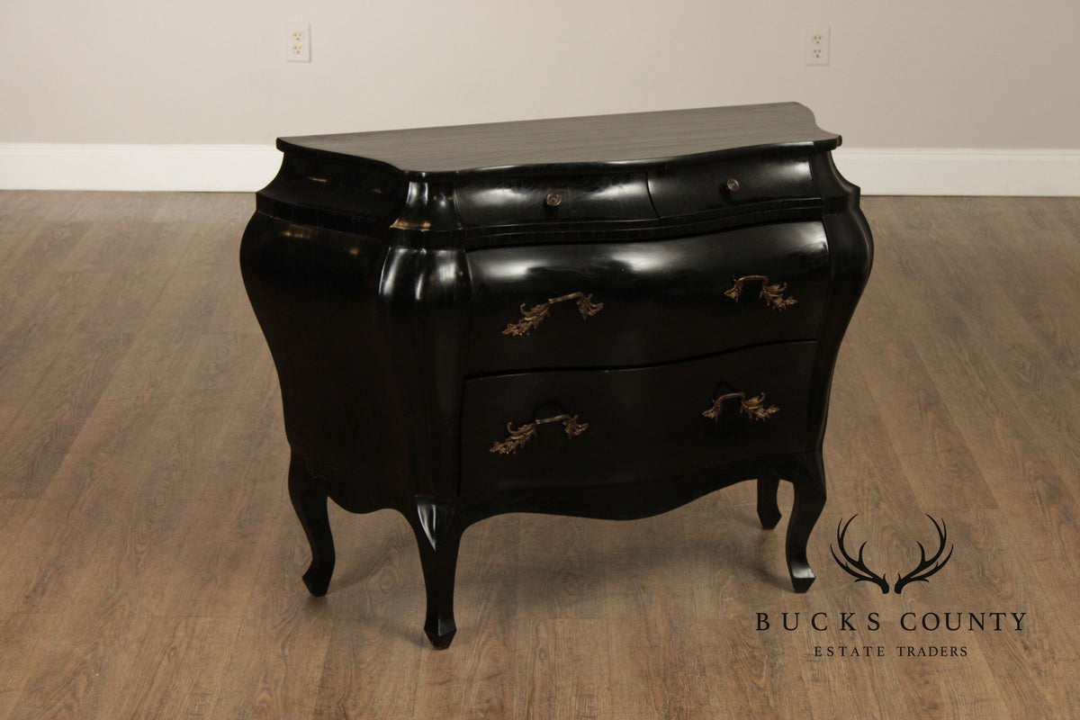 Vintage Italian Rococo Style Ebonized Olive Wood Bombe Chest