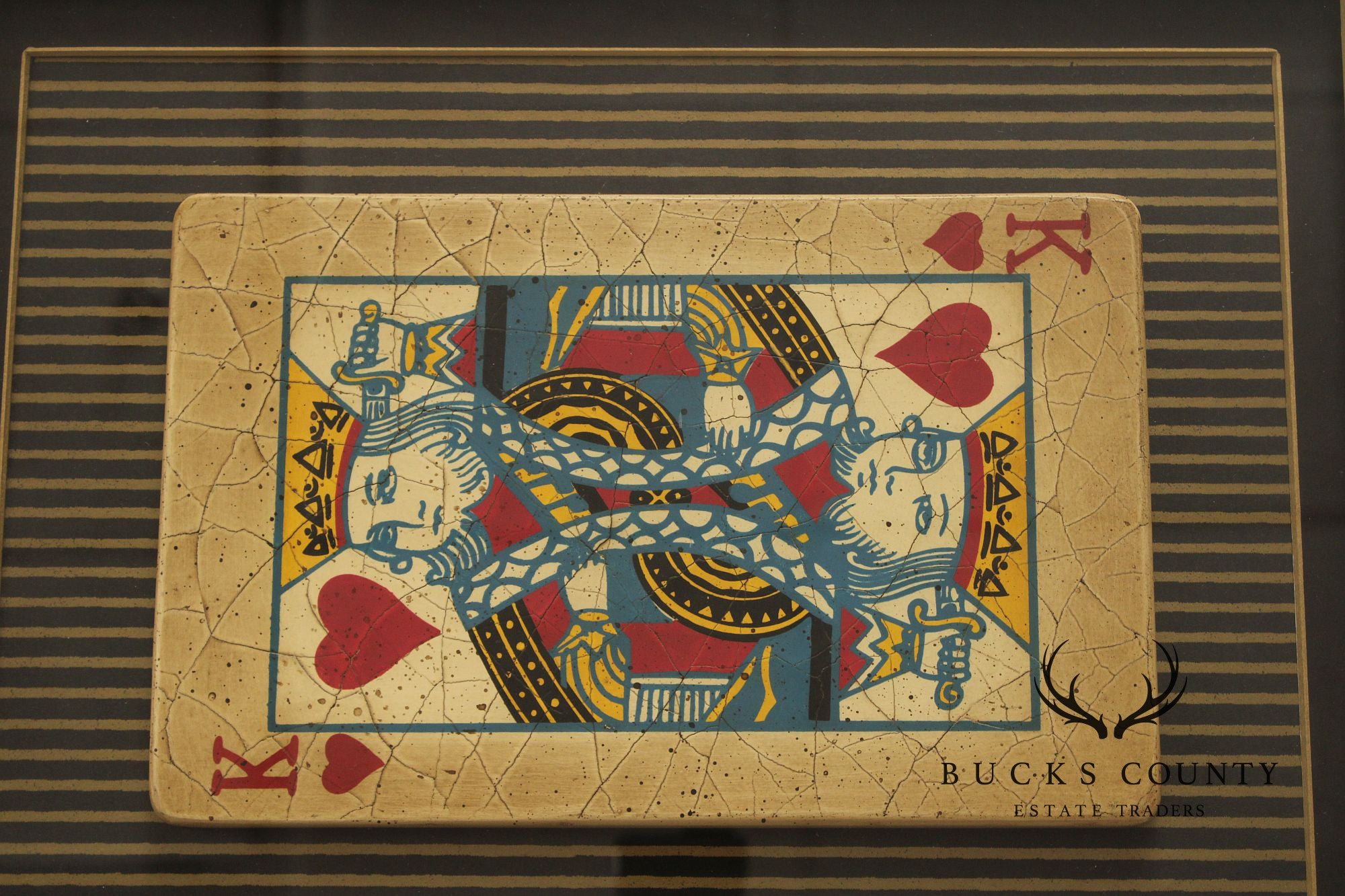 Framed Mixed Media Playing Cards, King & Queen of Hearts