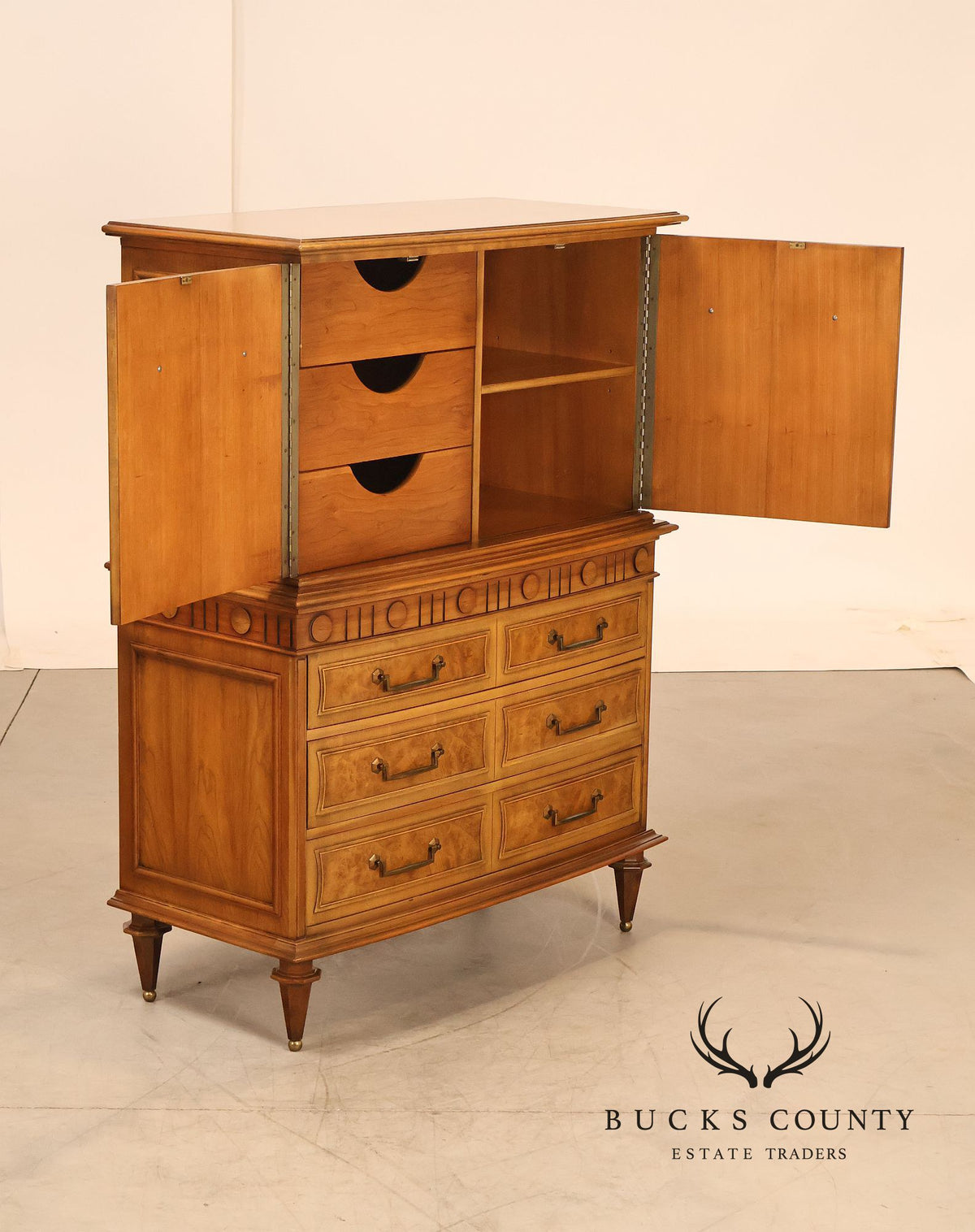 Vintage Neoclassical Style Burlwood Gentleman's Chest