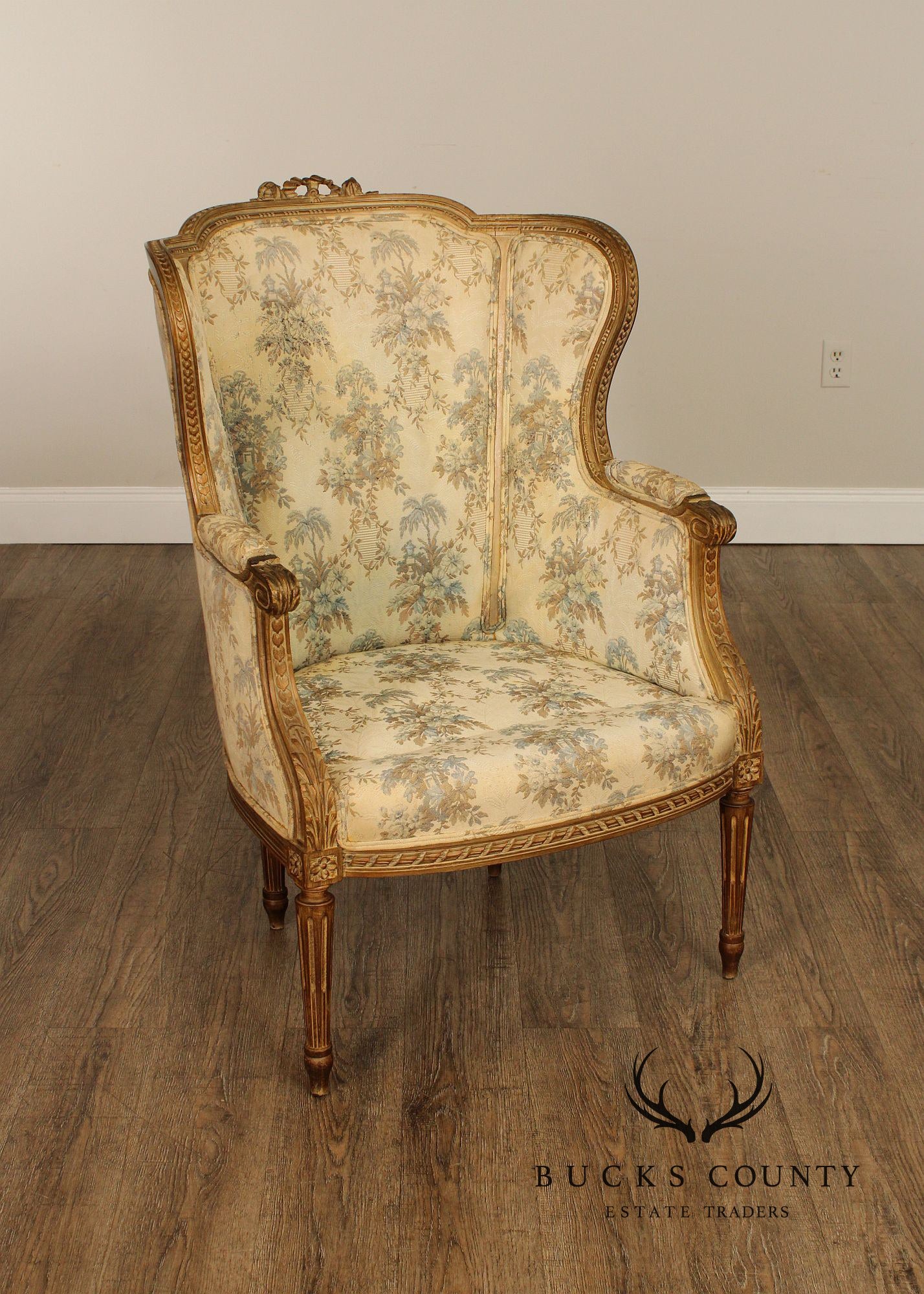 Antique French Louis XVI Style Bergere Wing Chair