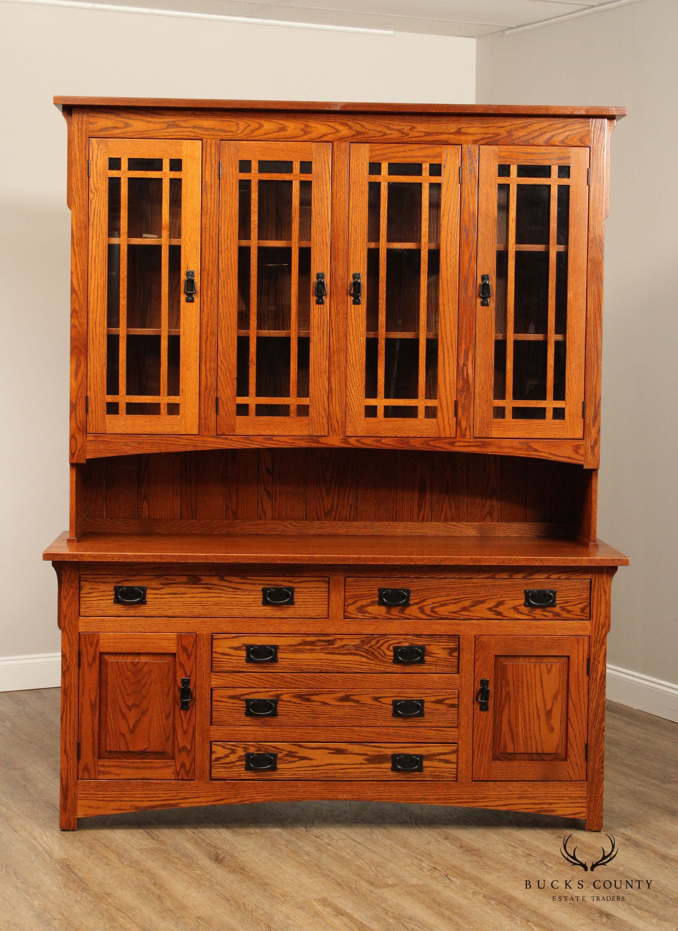 Mission Style Custom Crafted Oak Buffet Hutch