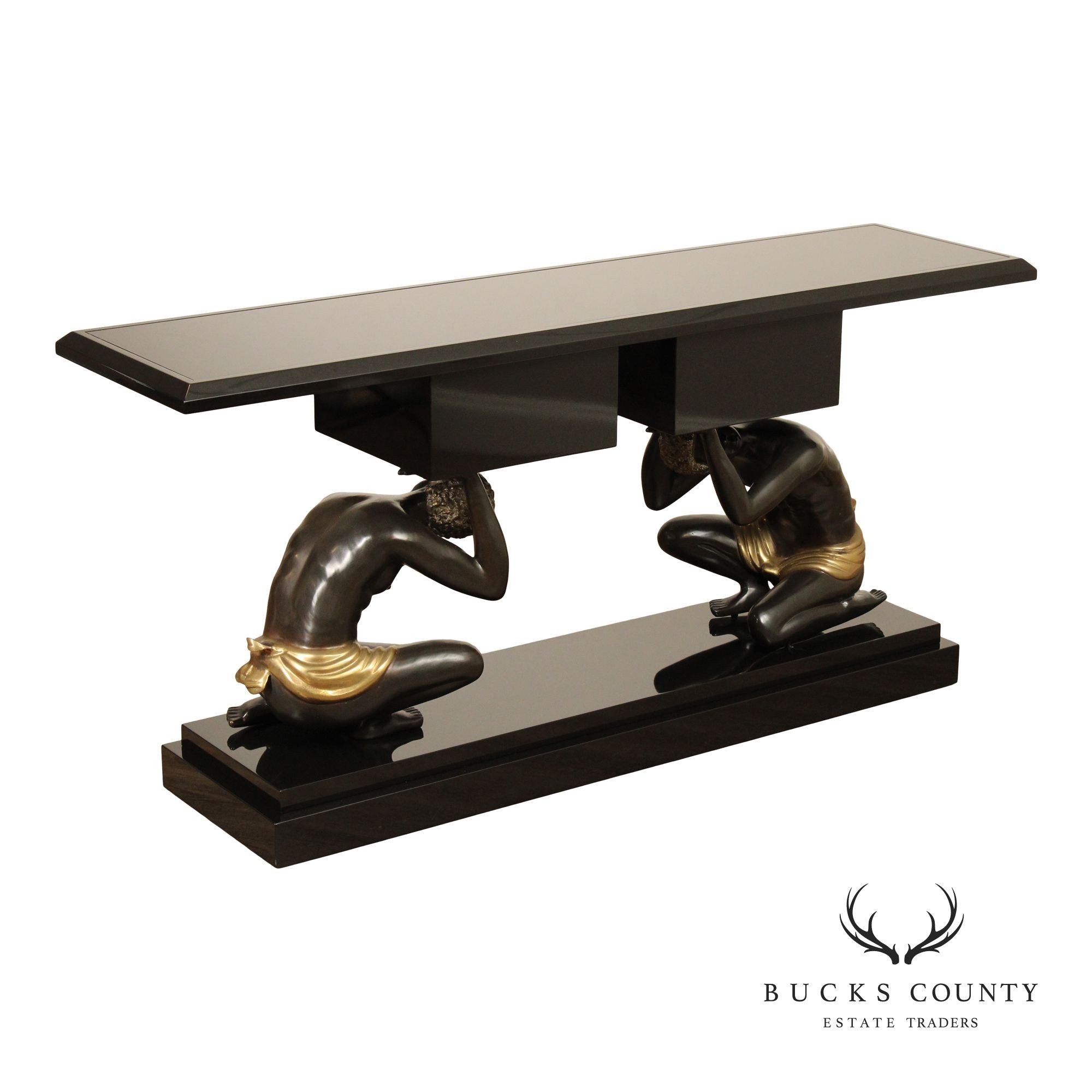 Hollywood Regency Figural Bronze Console Table