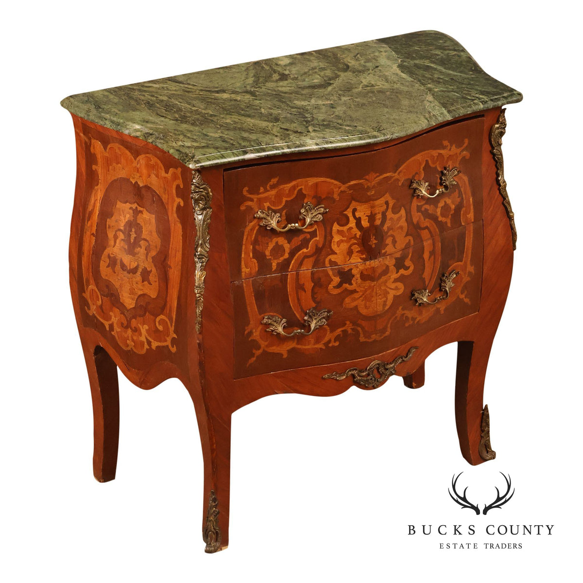 Louis XV Style Ormolu And Floral Marquetry Bombe Commode