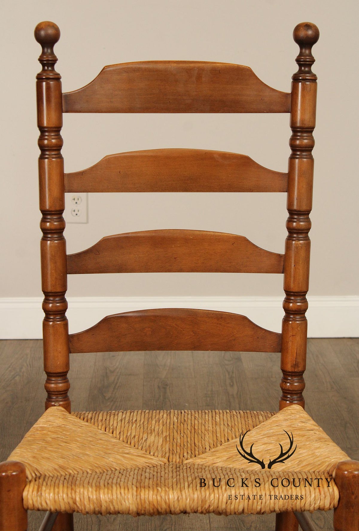 L. Hitchcock Early American Style Set of Four Rush Seat Dining Chairs