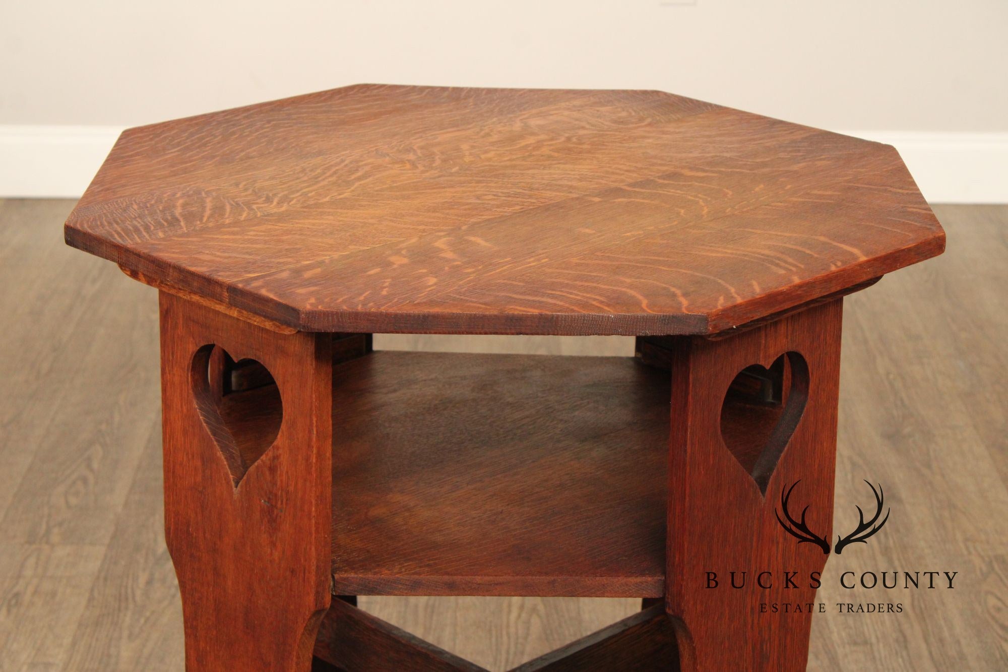 Antique Arts And Crafts Period Oak Cutout Side Table