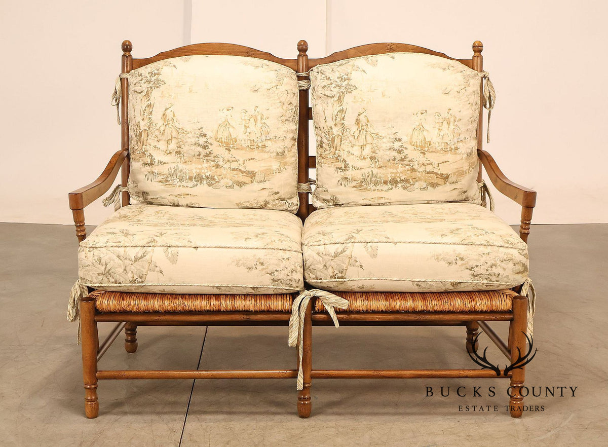 French Country Style Ladder Back Rush Seat Settee