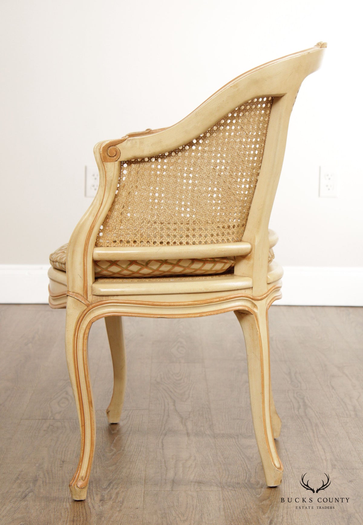 Kindel French Louis XV Style Cane Barrel Back Accent Chair