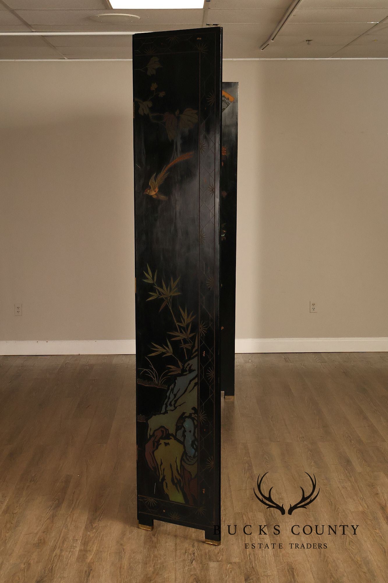 Chinese Coromandel Style Pair Of Eight Panel Folding Screens