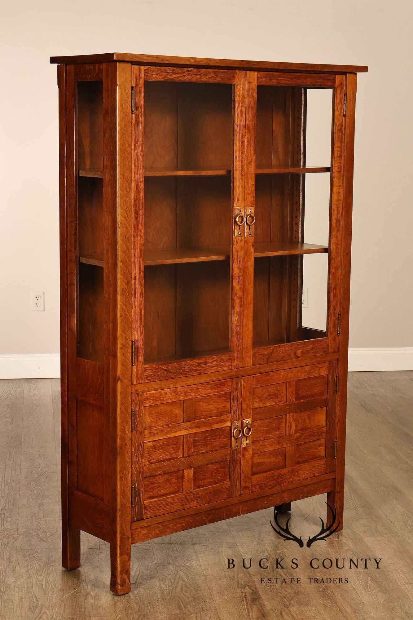 Rare Antique Gustav Stickley Oak China Cabinet Bookcase