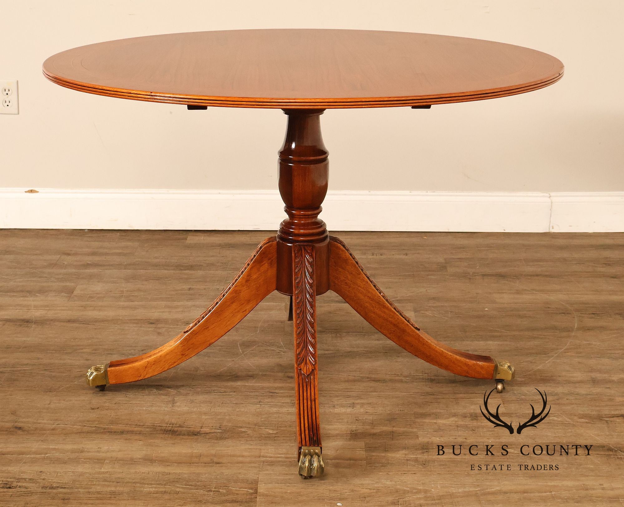 Duncan Phyfe Style Mahogany Round Breakfast Table With Brass Claw Feet