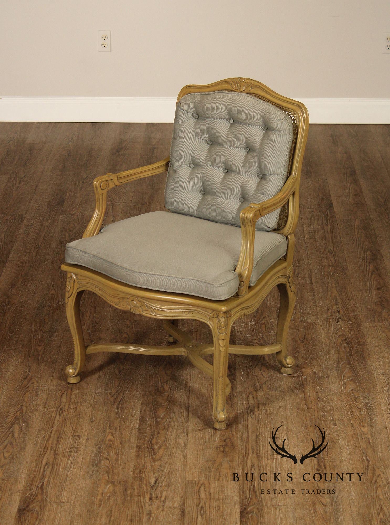 French Louis XV Style Caned  Fauteuil Armchair