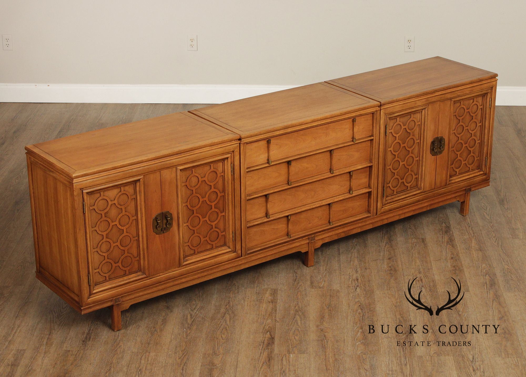 Mid Century Modern Long Sculpted Walnut Sideboard