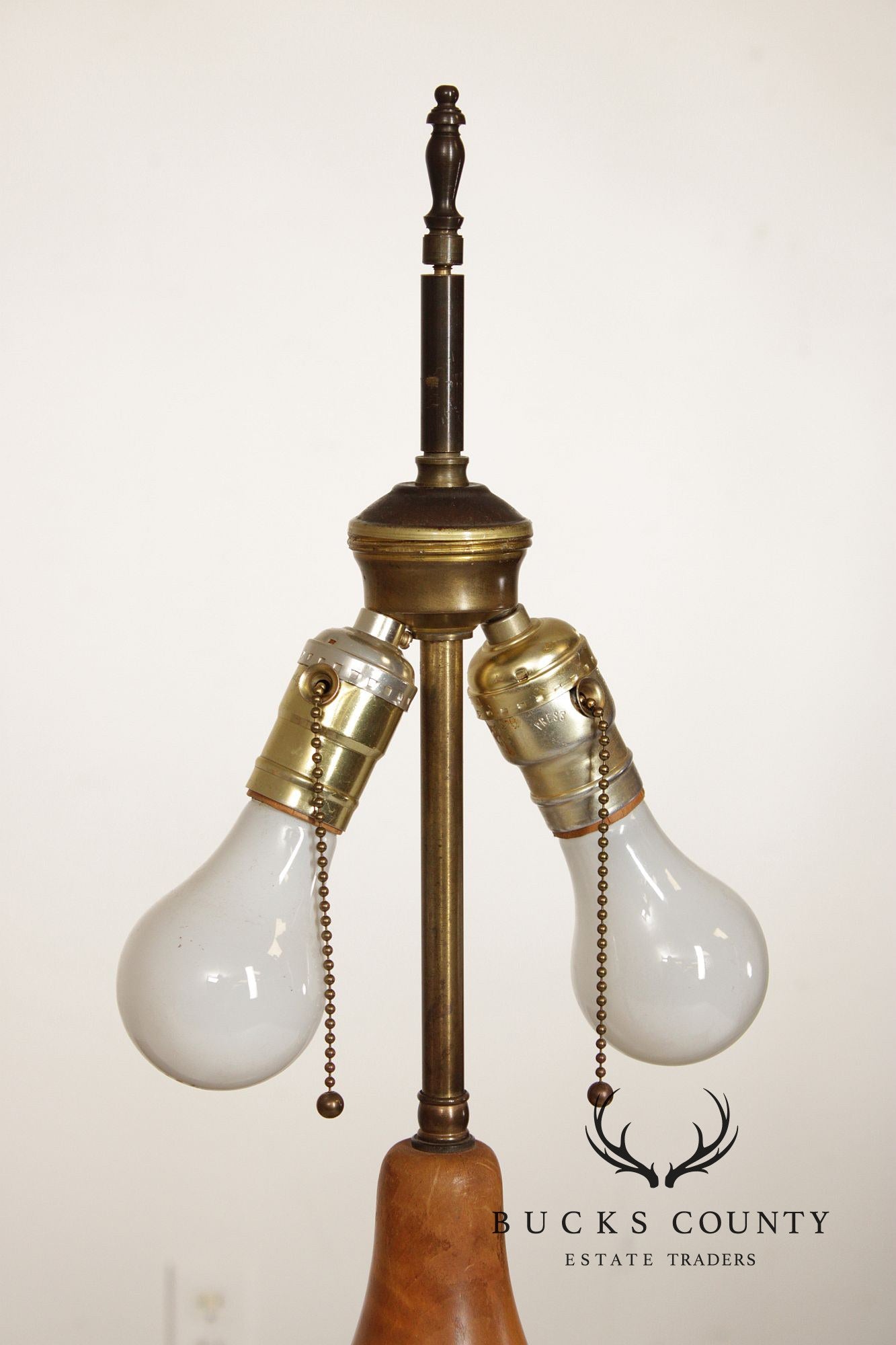 Colonial Revival Pair of Turned Cherry Wood Table Lamps