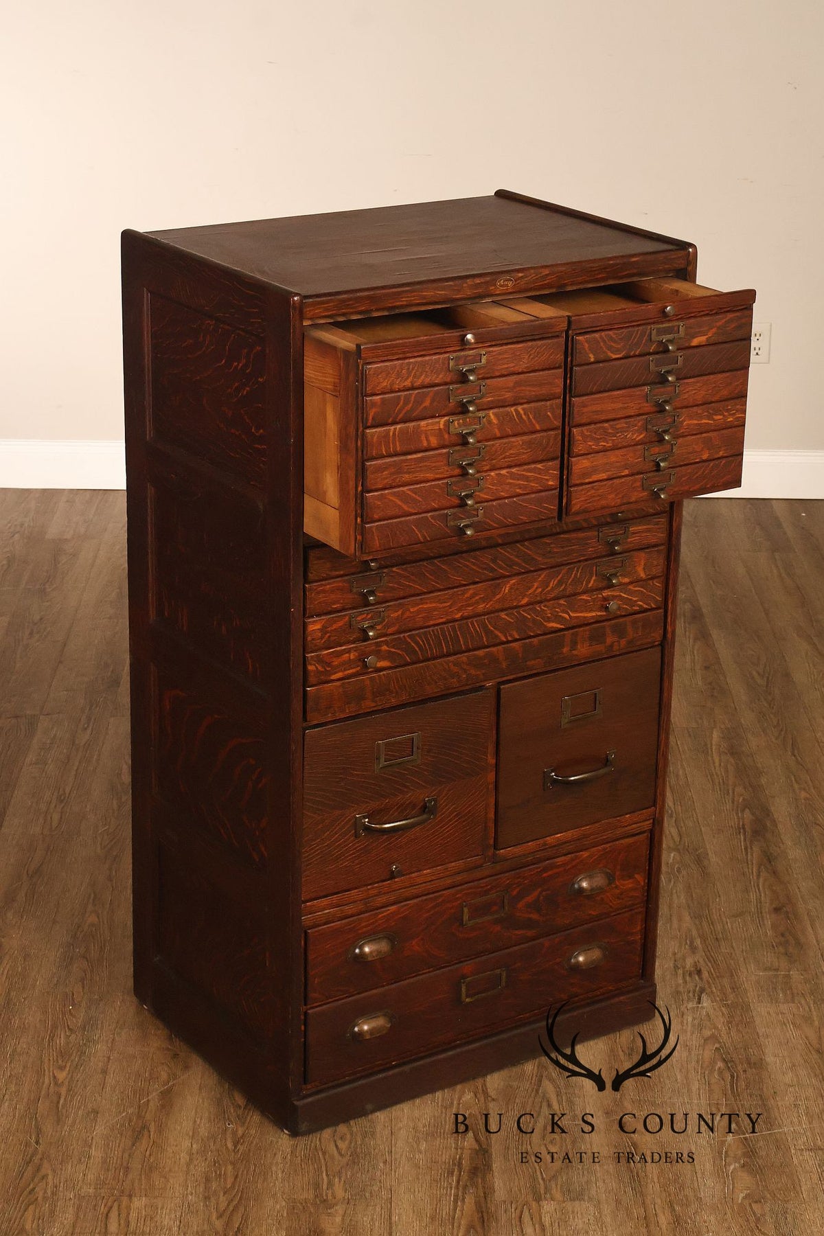 Antique Early 1900s Macey Oak Multi-Drawer Stacking Filing Cabinet