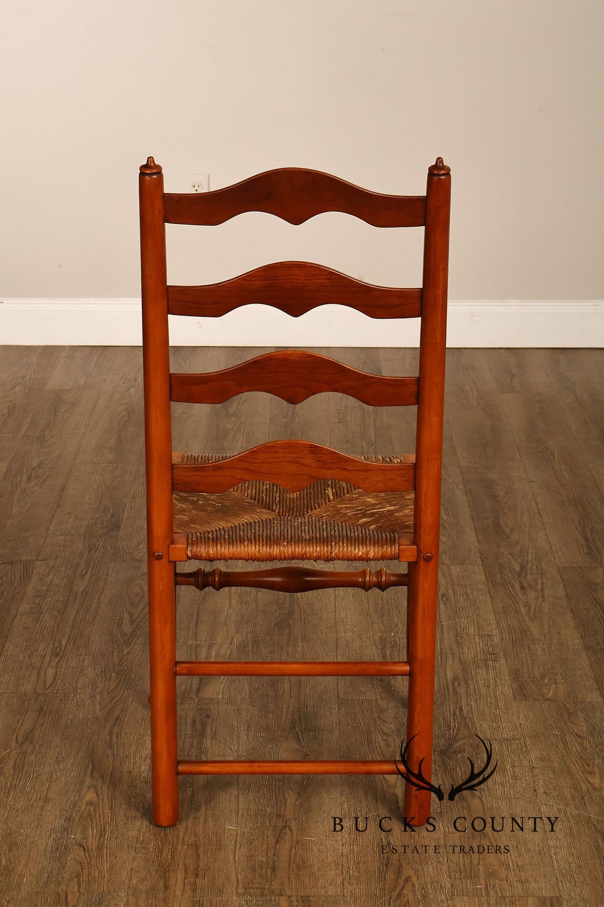 Stickley Set Of Four Cherry Ladder Back Dining Chairs With Rush Seats