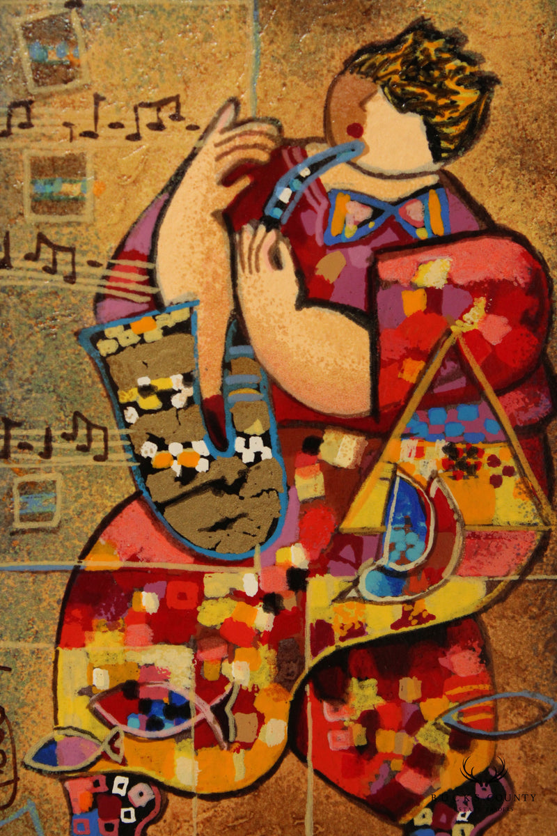 Dorit Levi (Israeli, B. 1952) 'Solo Saxophone' Signed and Numbered Serigraph