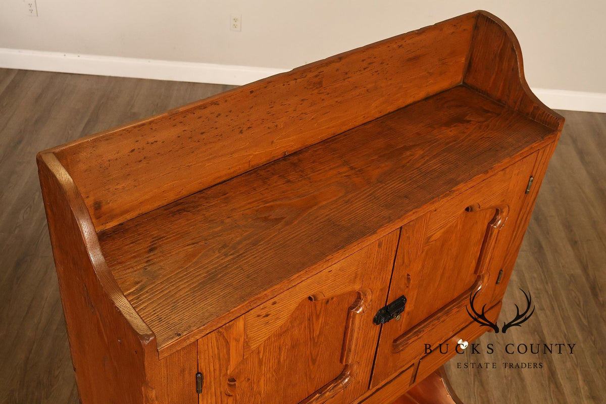 Antique Pine Dry Sink Hutch With Copper Lined Basin