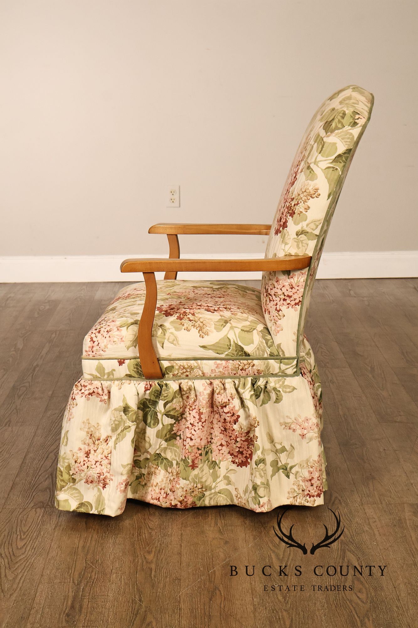 Ethan Allen Pair Of Floral Upholstered Skirted Armchairs