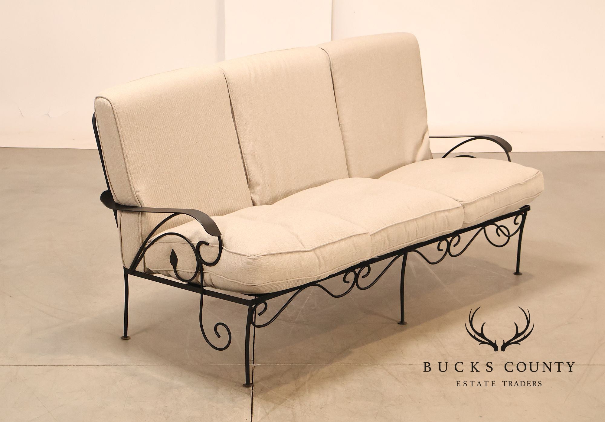 Vintage Wrought Iron Patio Garden Sofa With Cushions