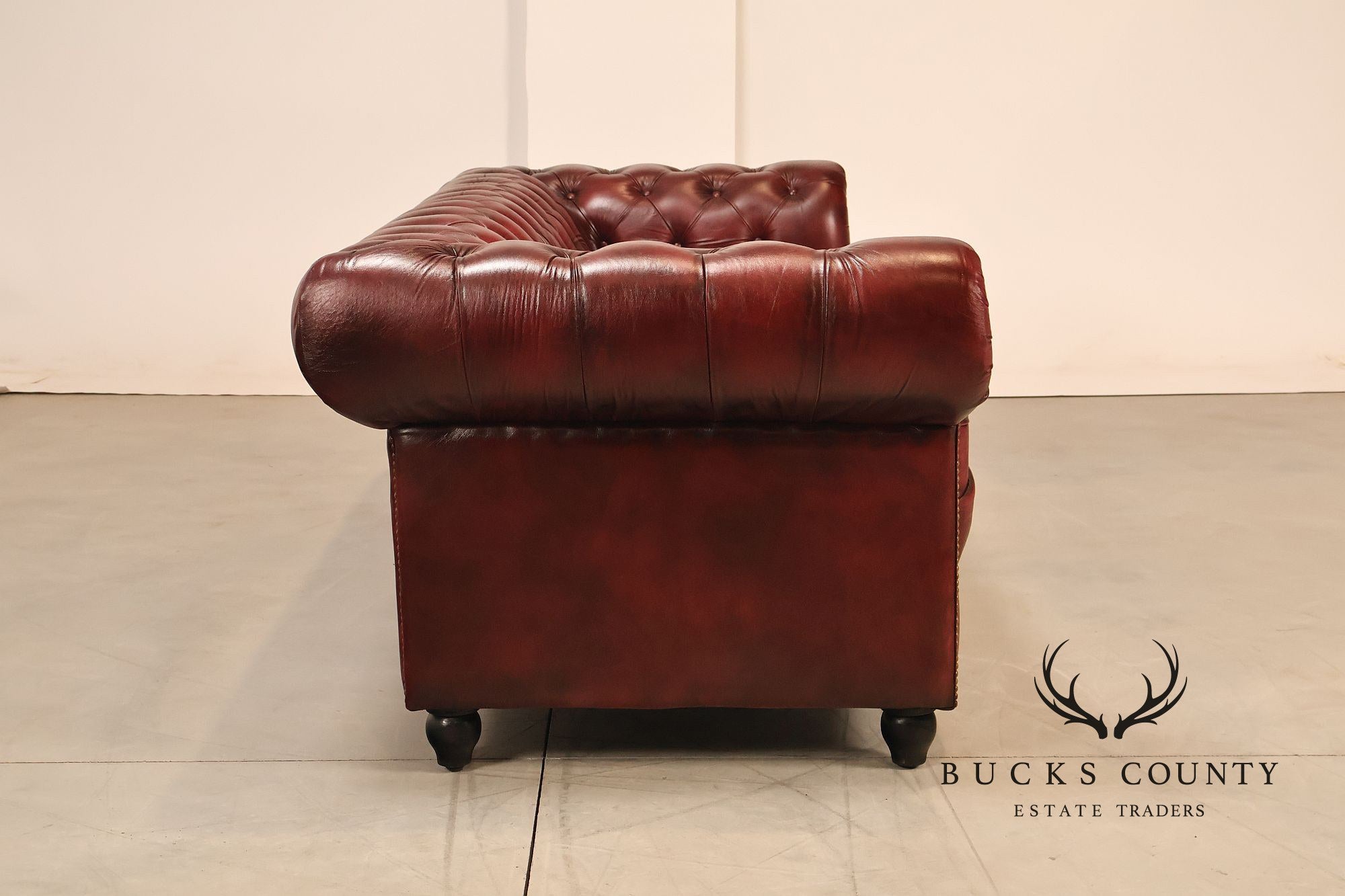 Chesterfield Style 7 Foot Oxford Red Tufted Leather Sofa