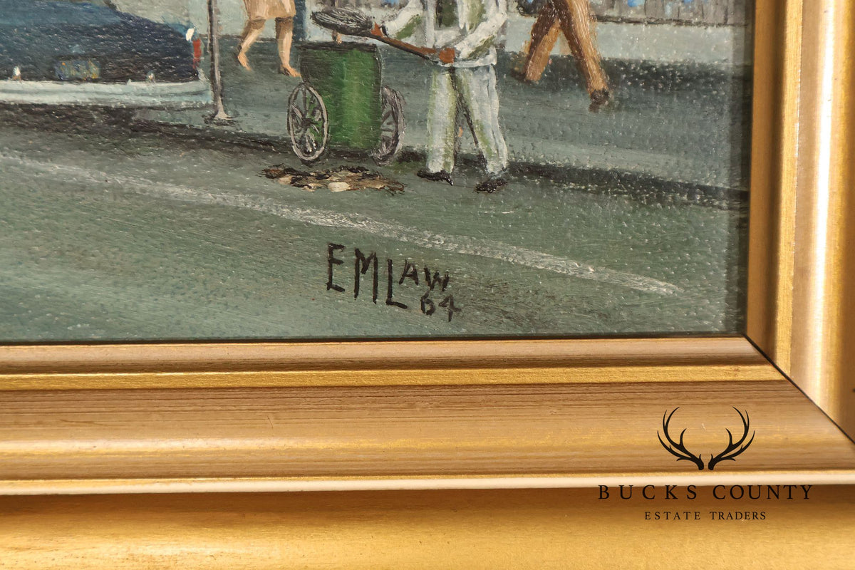 E.M. Law Mid Century Oil Painting, Downtown