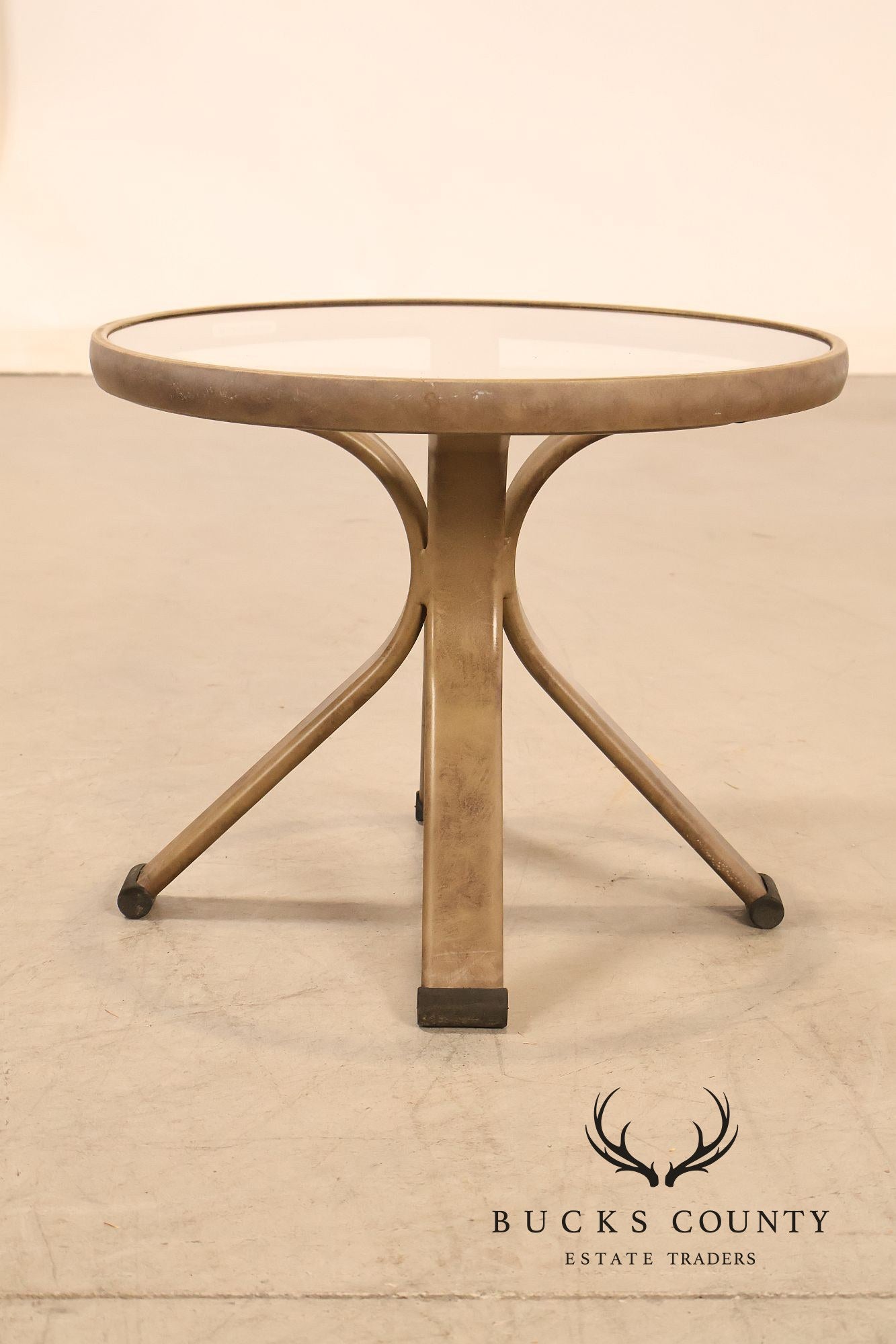 Brown Jordan Pair of Outdoor Round Glass Top Side Tables
