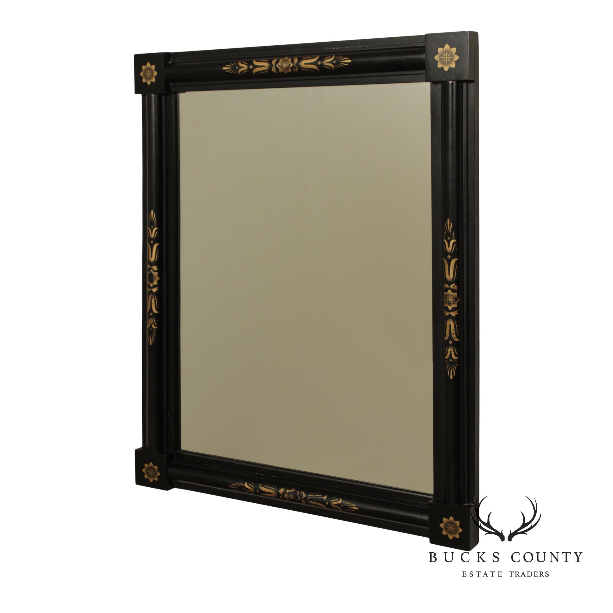 Early American Style Ebonized and Stencil Painted Mirror