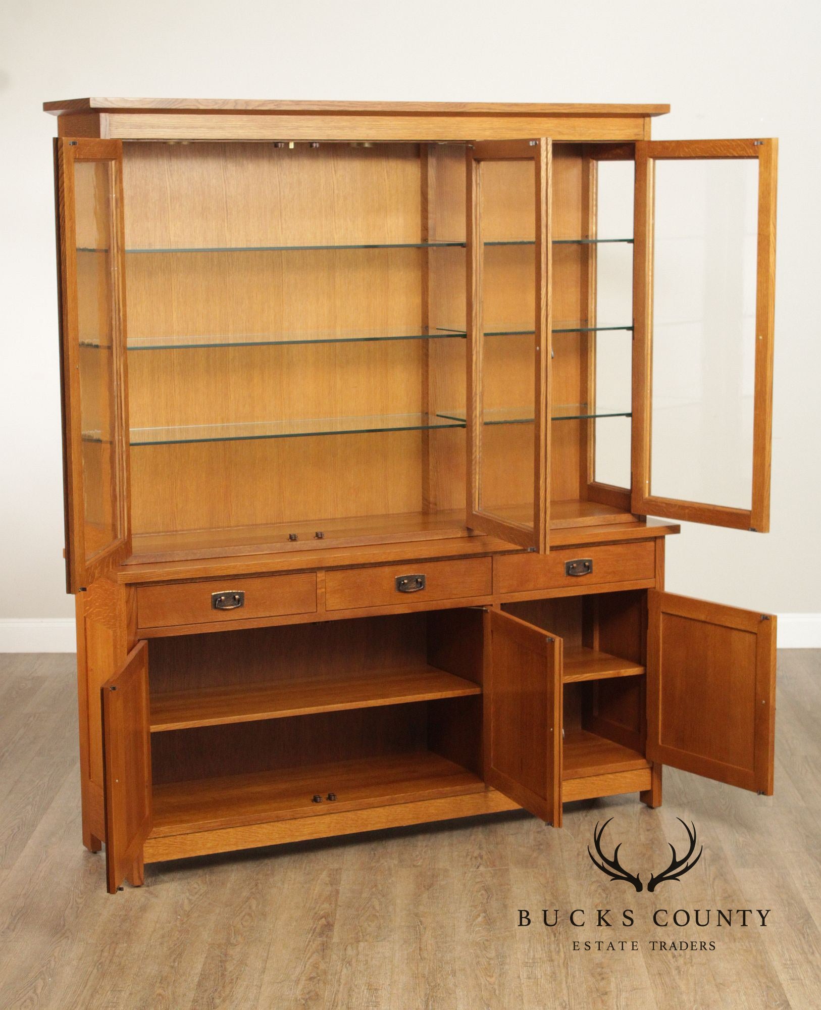 Stickley Mission Collection Oak Three Door China Cabinet