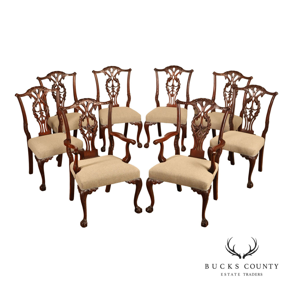 Chippendale Style Set of Eight Carved Mahogany Dining Chairs