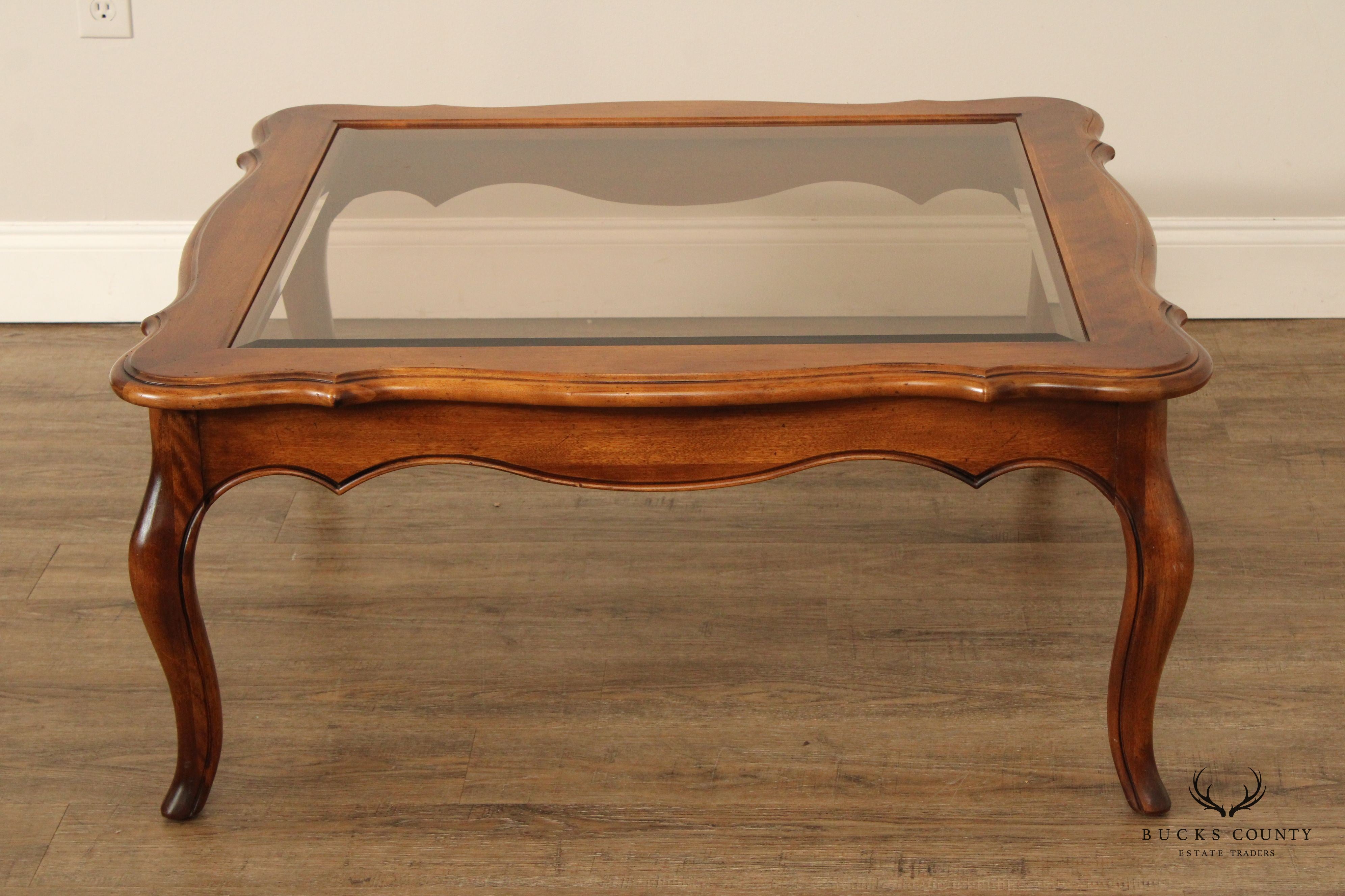 Ethan Allen French Country Style Glass Top Coffee Table