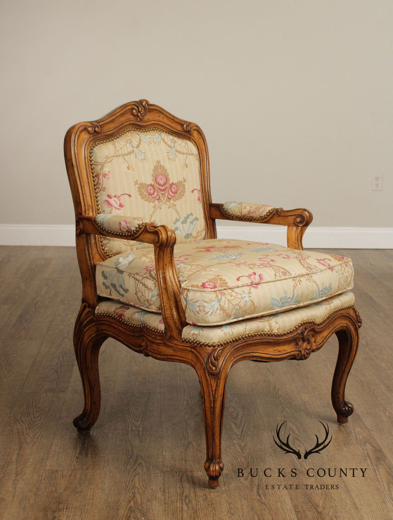 Italian Rococo Style Custom Upholstered Carved Walnut Armchair