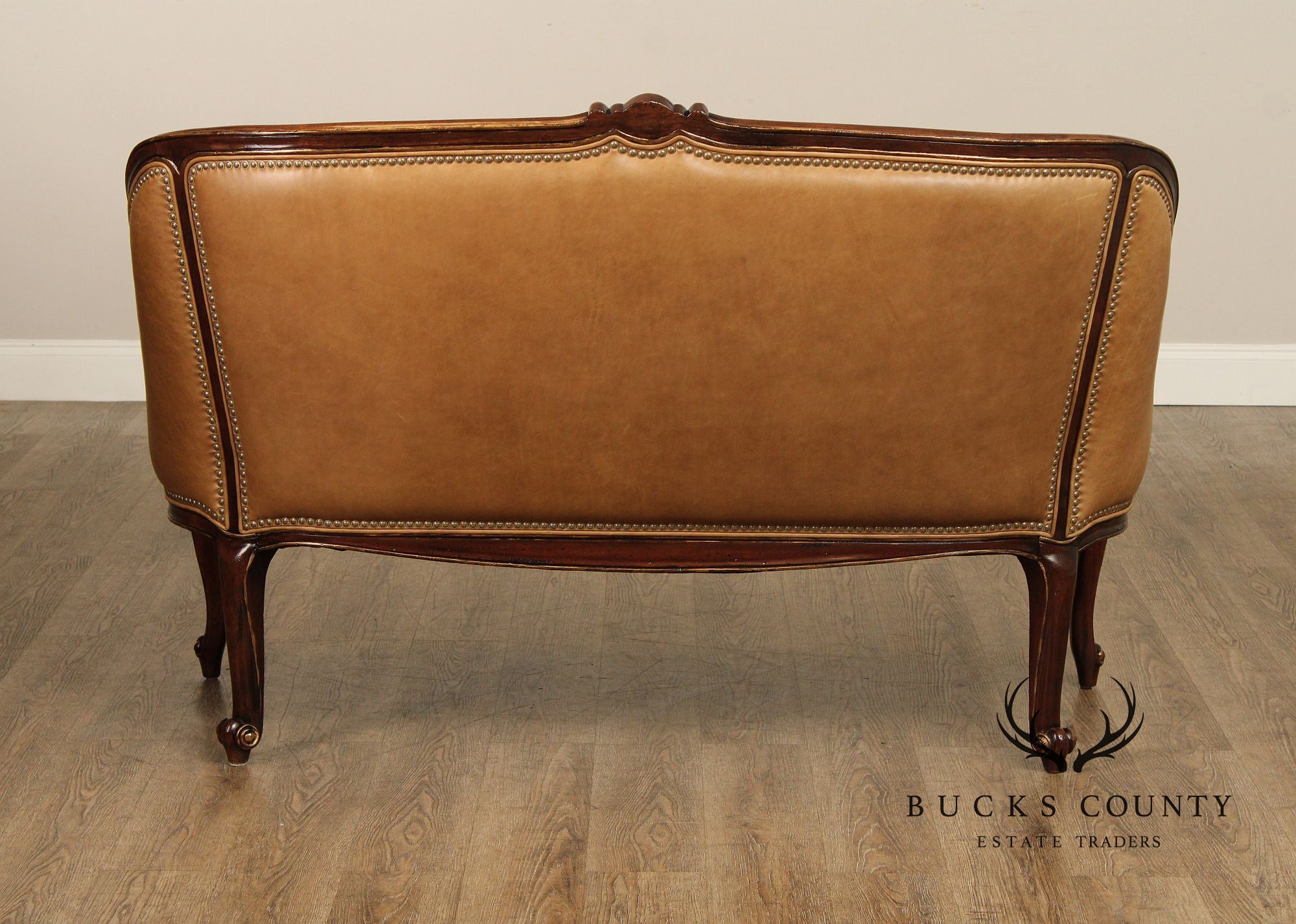 French Louis XV Style Mahogany And Embossed Leather Settee