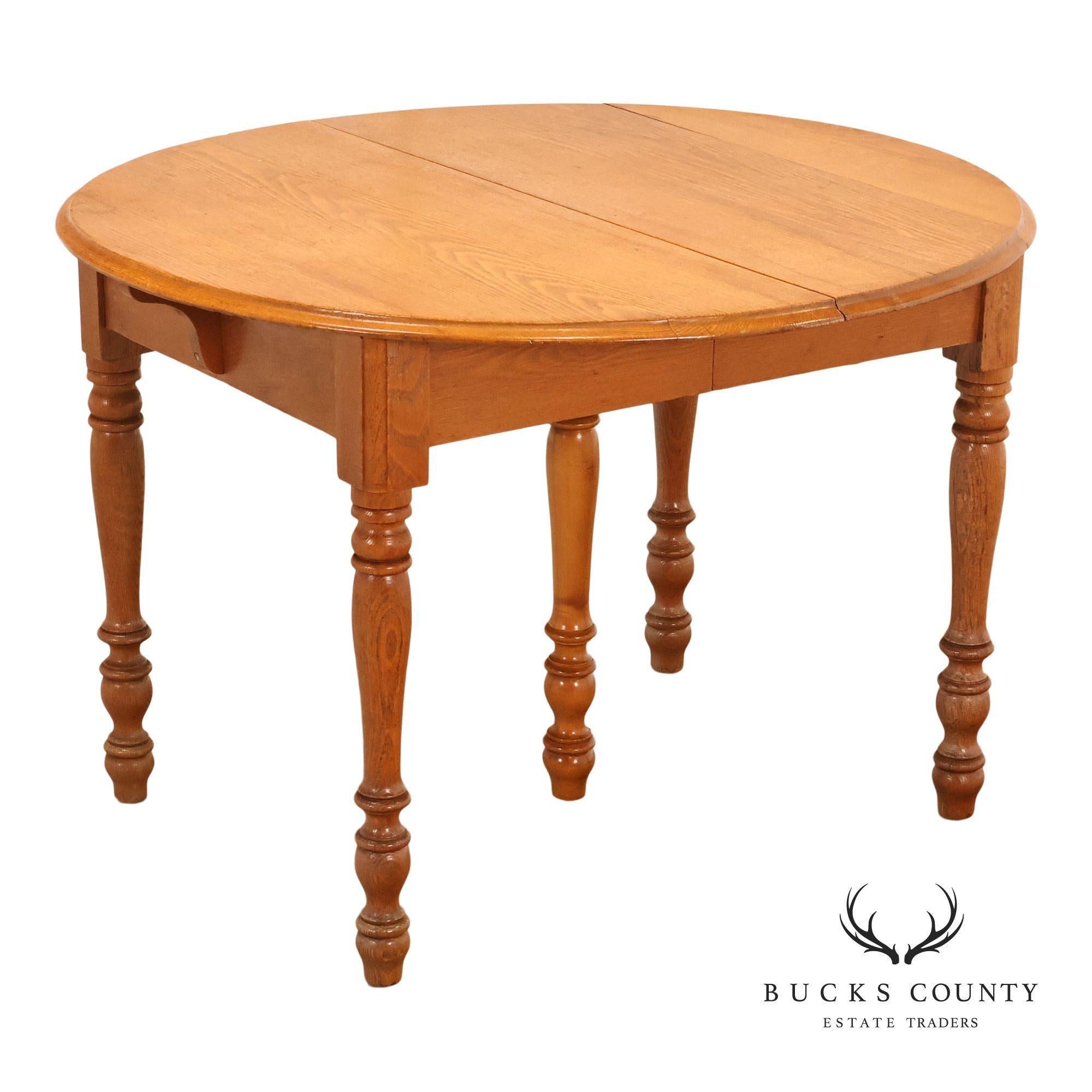 Antique Farmhouse Style Round Oak Extendable Dining Table