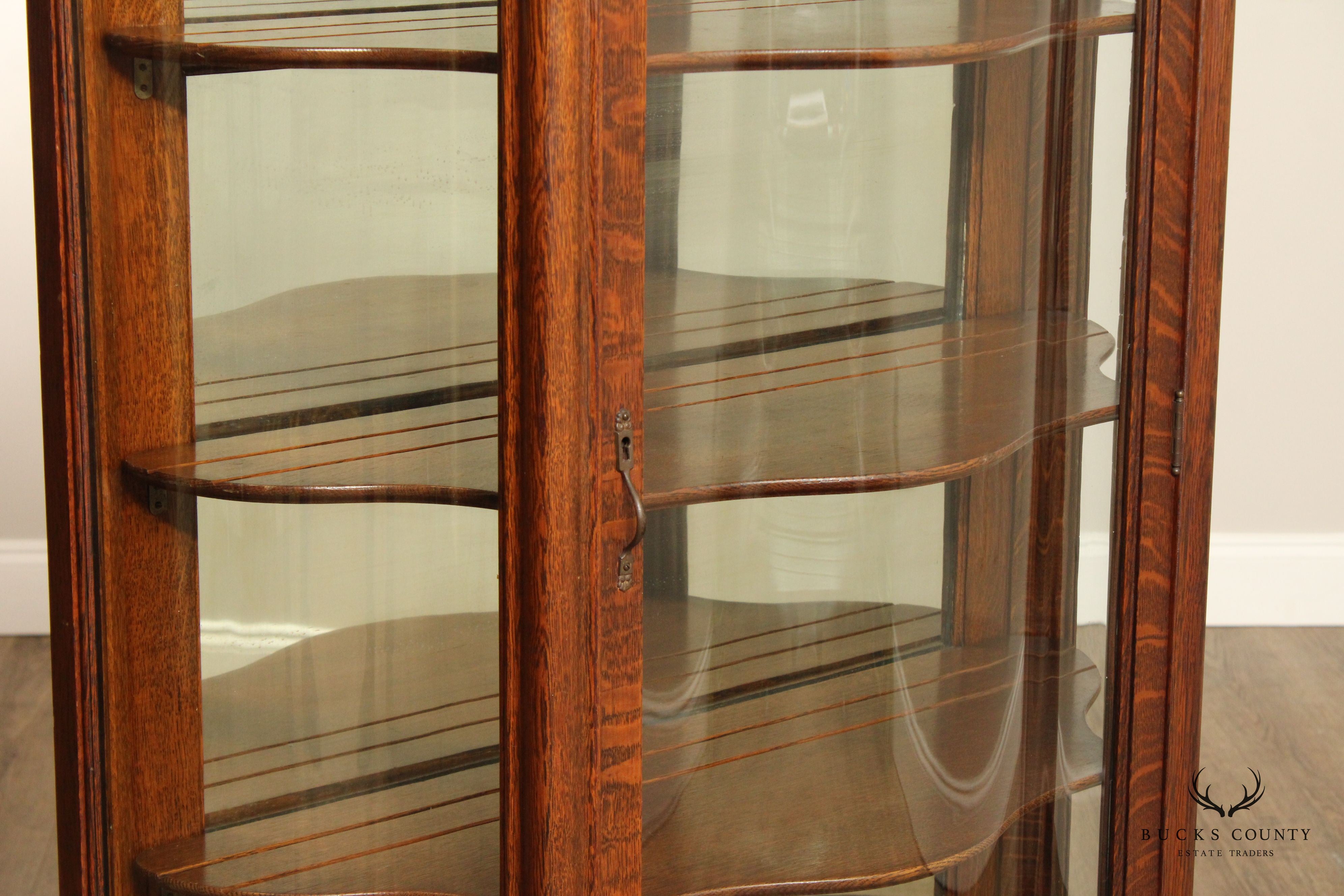 Antique Victorian Oak Curved Glass China Display Cabinet