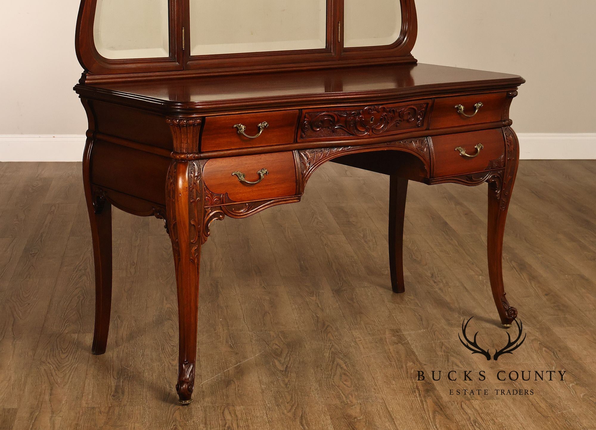 RJ Horner Antique Carved Mahogany Vanity With Mirror