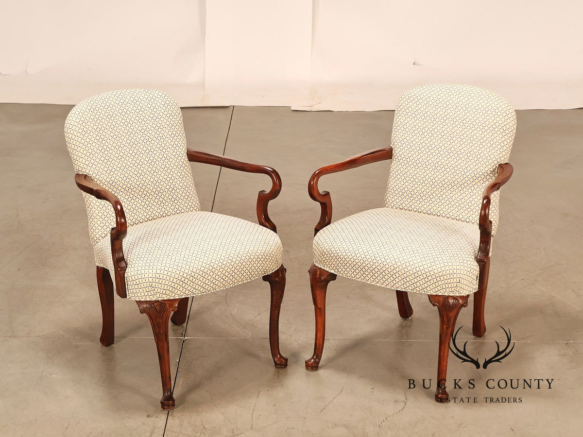Queen Anne Style Pair of Mahogany Armchairs