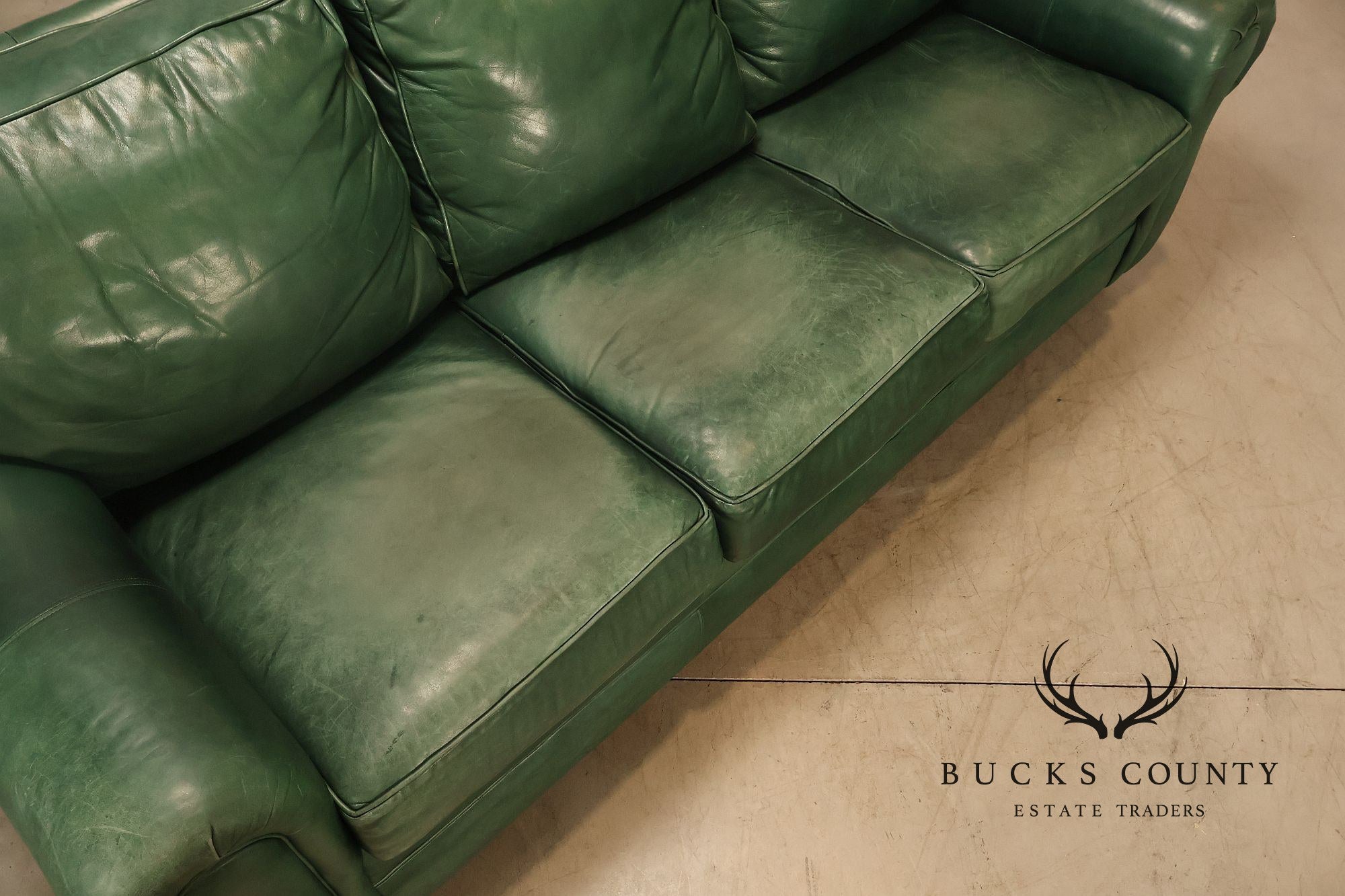 Ethan Allen Green Leather Sofa