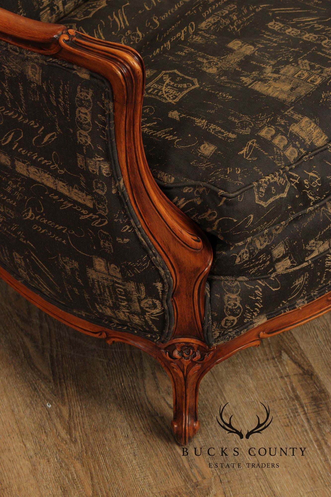 1930's French Louis XV Style Carved Barrel Bergere Armchair