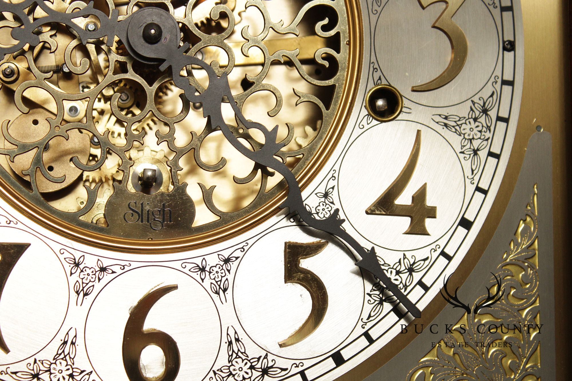 Sligh Mahogany Inlaid Grandfather Clock With Moon Phase Dial