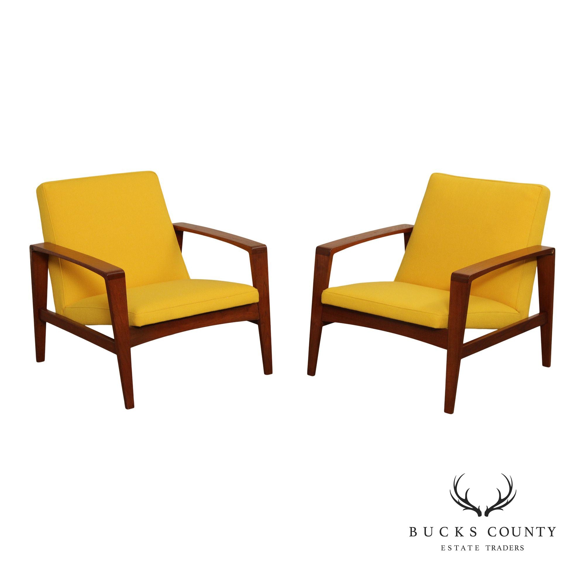 Danish Modern Pair of Teak Frame Lounge Chairs